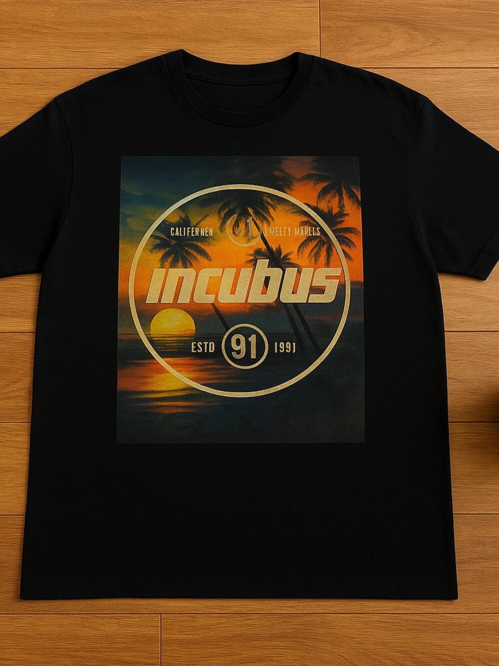 Incubus Graphic Tee | Vintage Sunset Palm Tree Band Style T-Shirt | Black Music
